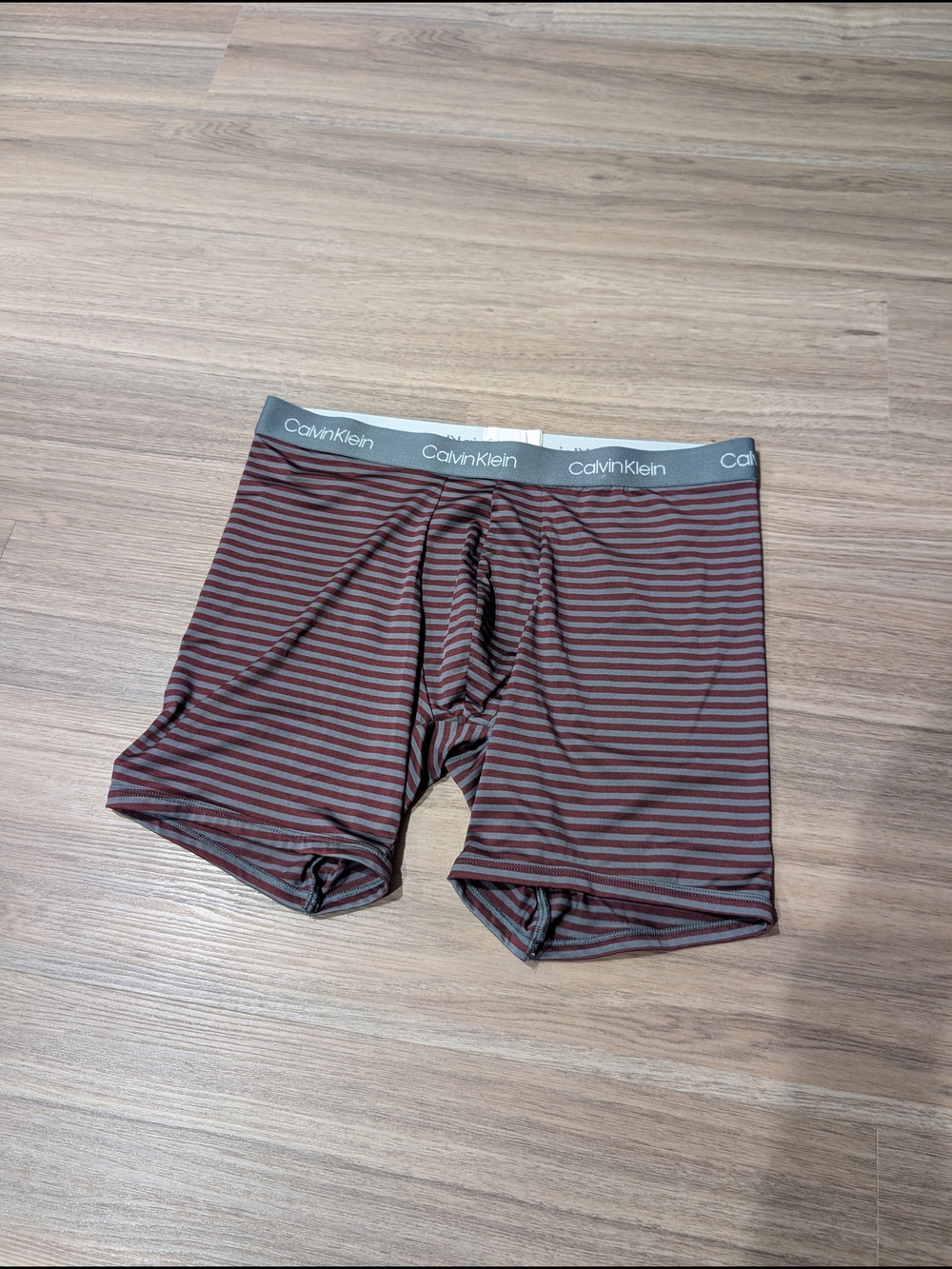 Calvin Klein Underwear Striped Maroon & Gray Boxer Briefs